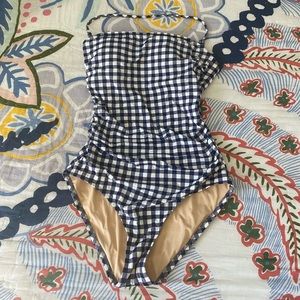 J Crew Gingham Bandeau One Piece Swimsuit